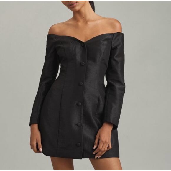 Anthropologie Hutch Long-Sleeve Off-The-Shoulder Black Mini Dress Small - Picture 1 of 11